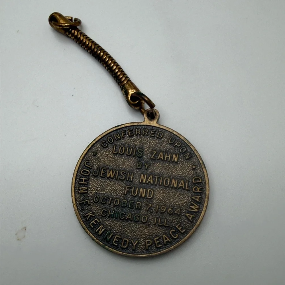 Vintage Bronze Tone Keychain with John F. Kennedy Medallion